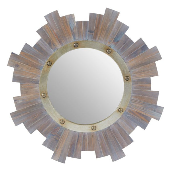 Sunburst Wooden Wall Mirror with Nailhead